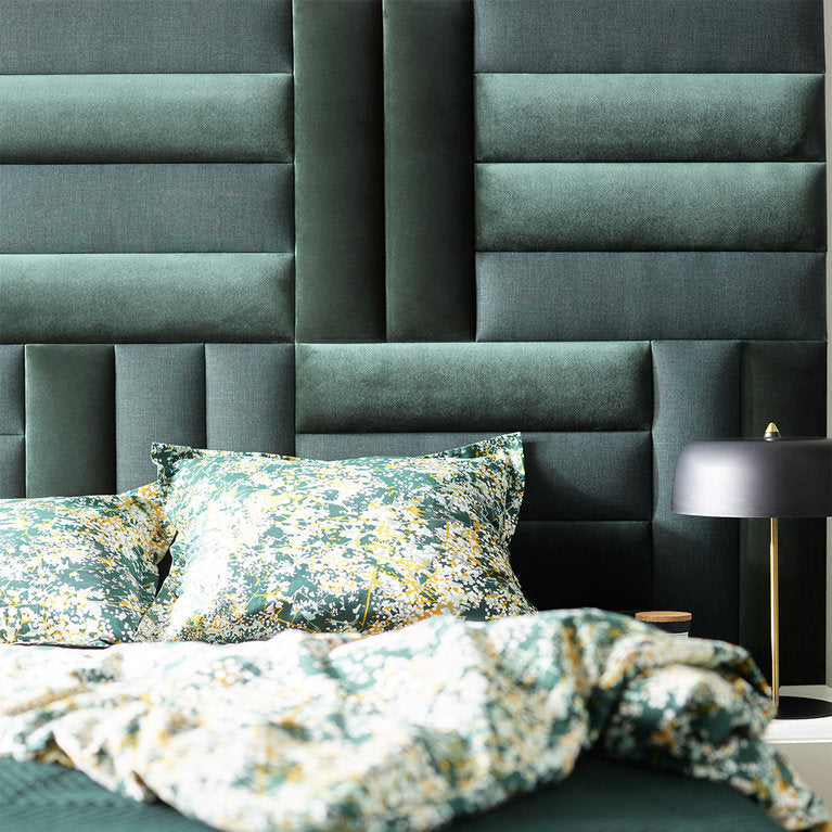 Tall Rectangular upholstered panel - Bottle Green velvet shiny - VOX Furniture UAE