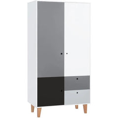 2 Door Wardrobe 100cm wide - Grey White & Black Color