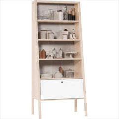 Display Cabinet With Glass Doors - White & Acacia