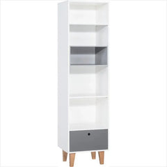 Narrow Bookcase 53.5cm wide - White & Grey Color