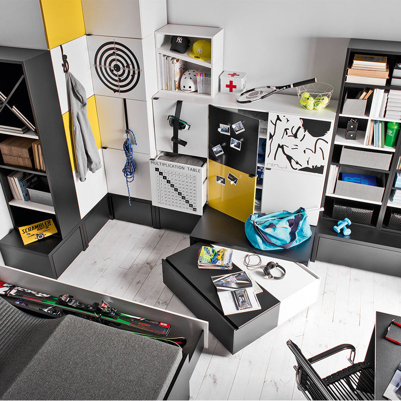 Corner platform with drawers - black/ white - VOX Furniture UAE