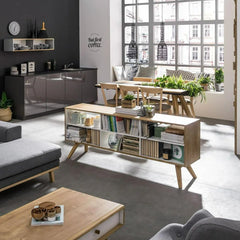 Double-sided Low Bookcase - Oak & White Color